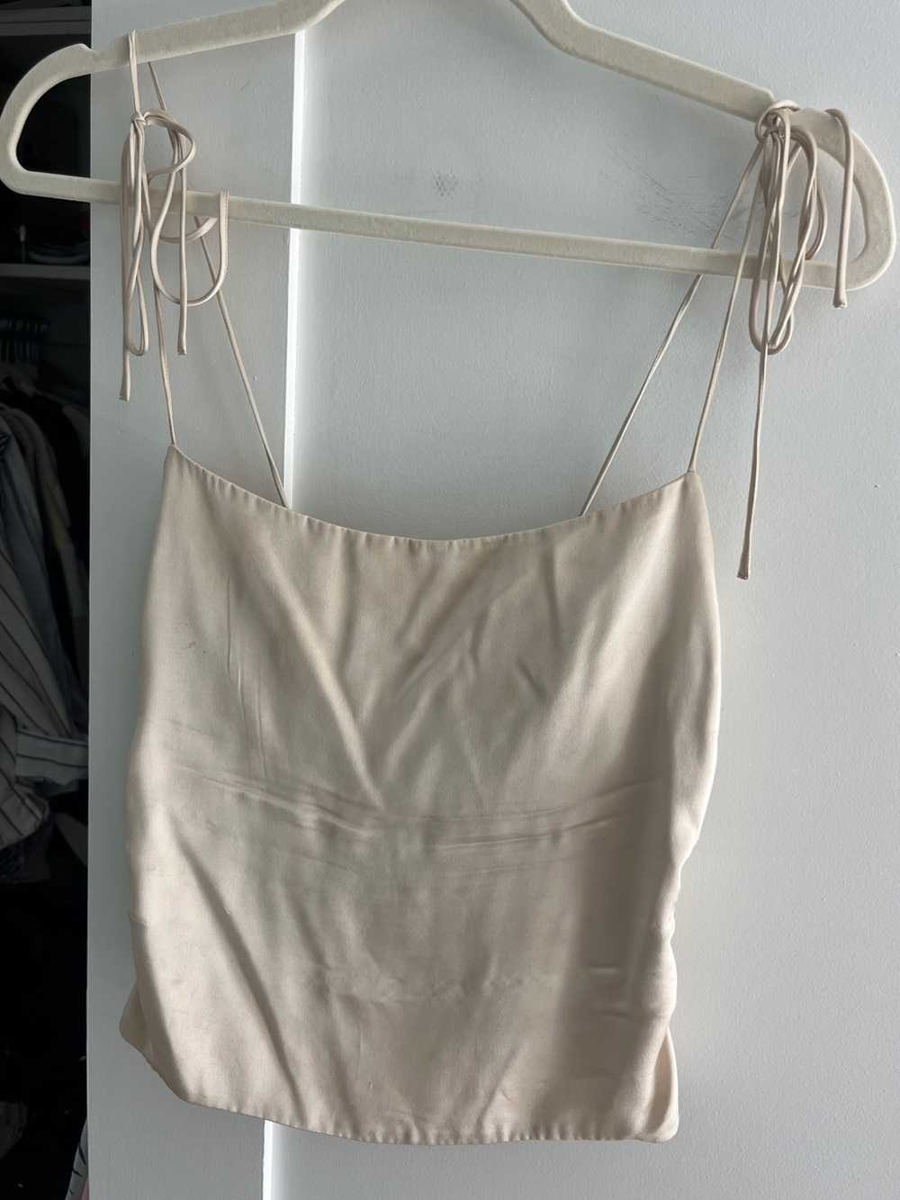 Reformation Cream Satin Tie-Shoulder Cami